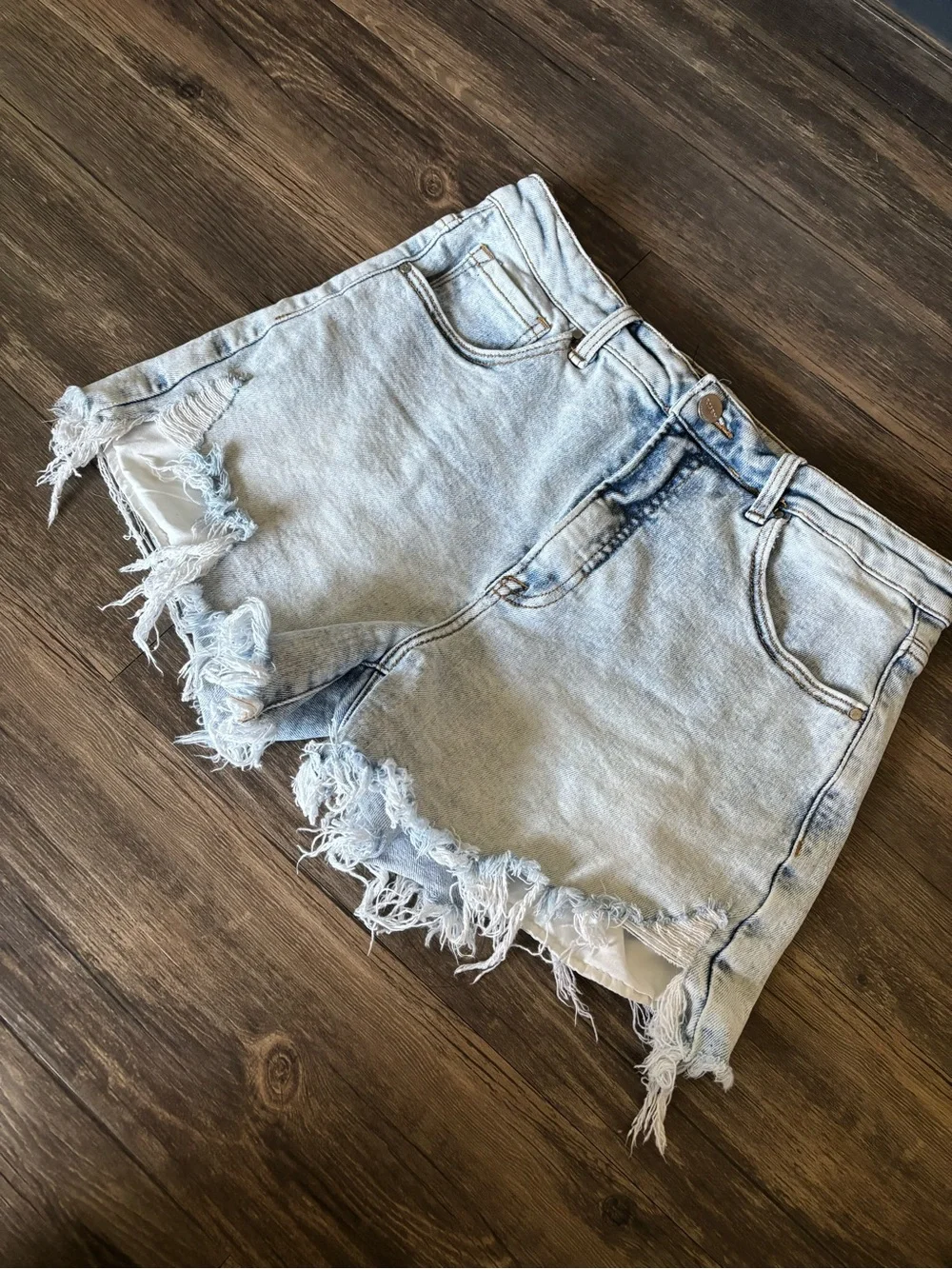 High-Rise Light Blue Distressed Denim Shorts - Picture 5 of 6
